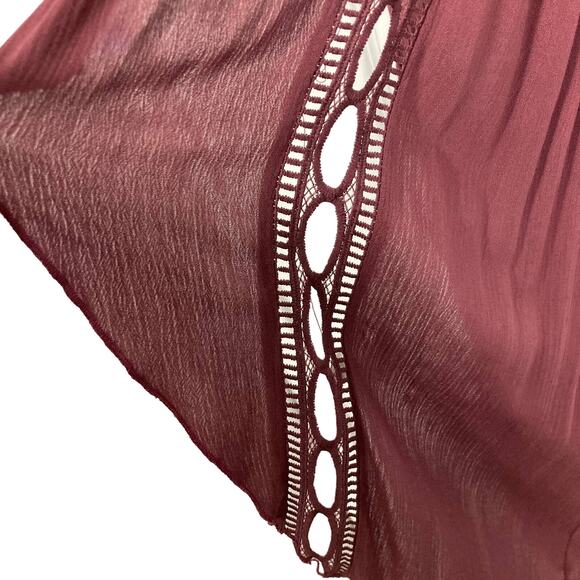 NWOT RUE21 Cardigan Cover-Up Robe Dress M Burgundy Crochet Ruffle Button Maxi - Picture 5 of 8